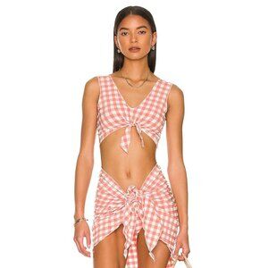 Montce Swim Sheer Kim Bikini Top in Shrimp Gingham
